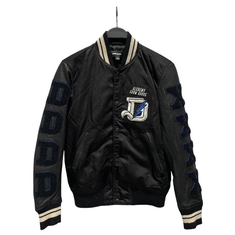 Eco-Friendly Jacket-DIESEL/Jacket/S/Nylon/BLK/Graphic/"BRAVE" VARSITY JACKET