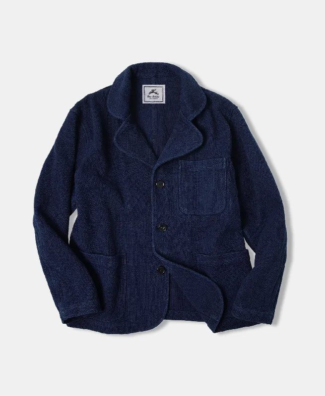 Warm Down Jacket-Indigo-Dyed Sashiko Work Jacket